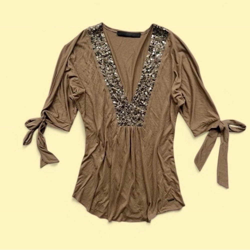 Brown Sequin V-Neck Top